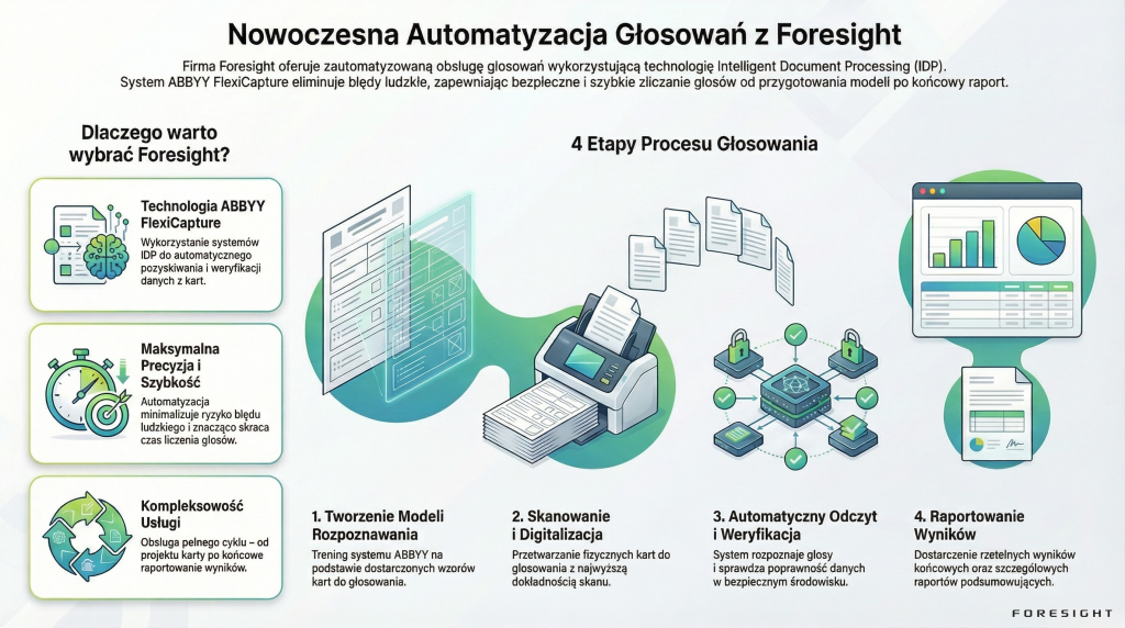 Schemat procesu automatyzacji głosowań - 4 etapy